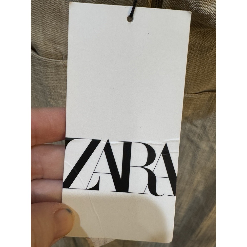 Zara Asymmetric Pencil Dress Slip Midi Camel Taupe Beige Size XS Linen Feel - Picture 7 of 14